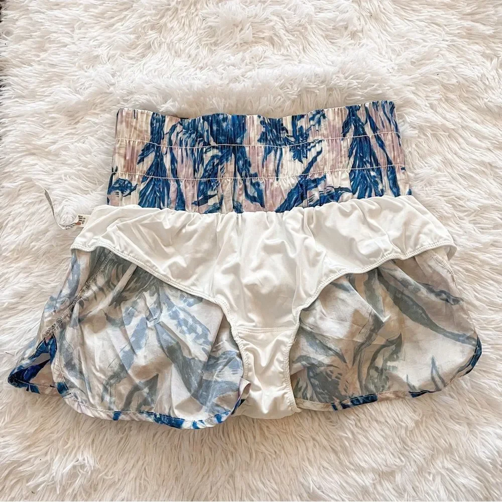 Free People White and Blue Tropical Floral the Way Home Running Short SZ S BNWT